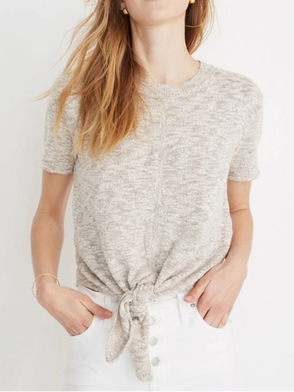 Madewell Tie Front Short Sleeve Knit Sweater